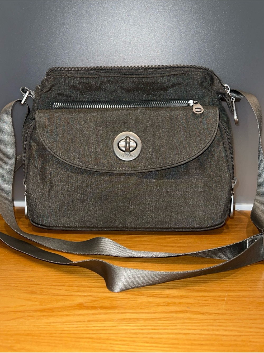 BAGGALLINI CALAIS CROSSBODY BAG  STERLING SHIMMER GRAY RFID MSRP $100